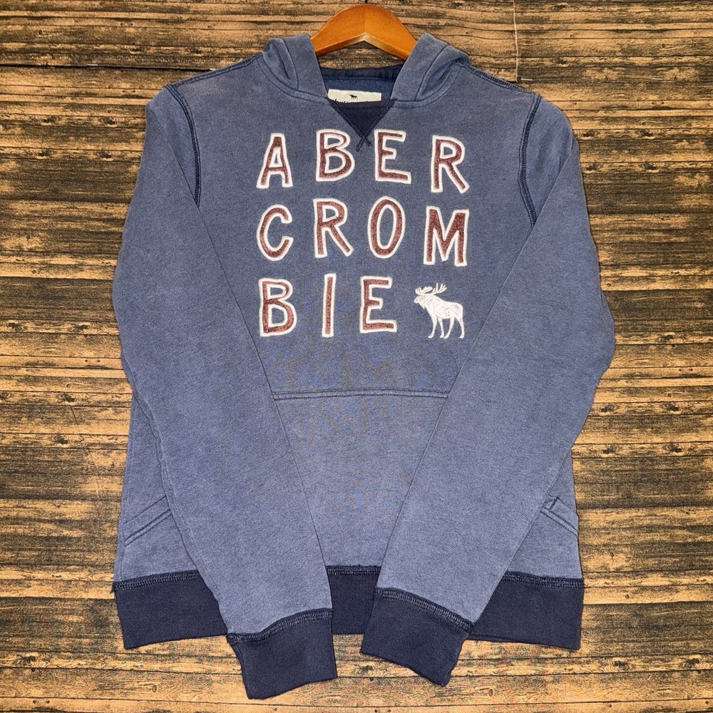 Vintage Y2K Abercrombie & Fitch Kids Fleece Pullover Hoodie, Navy
